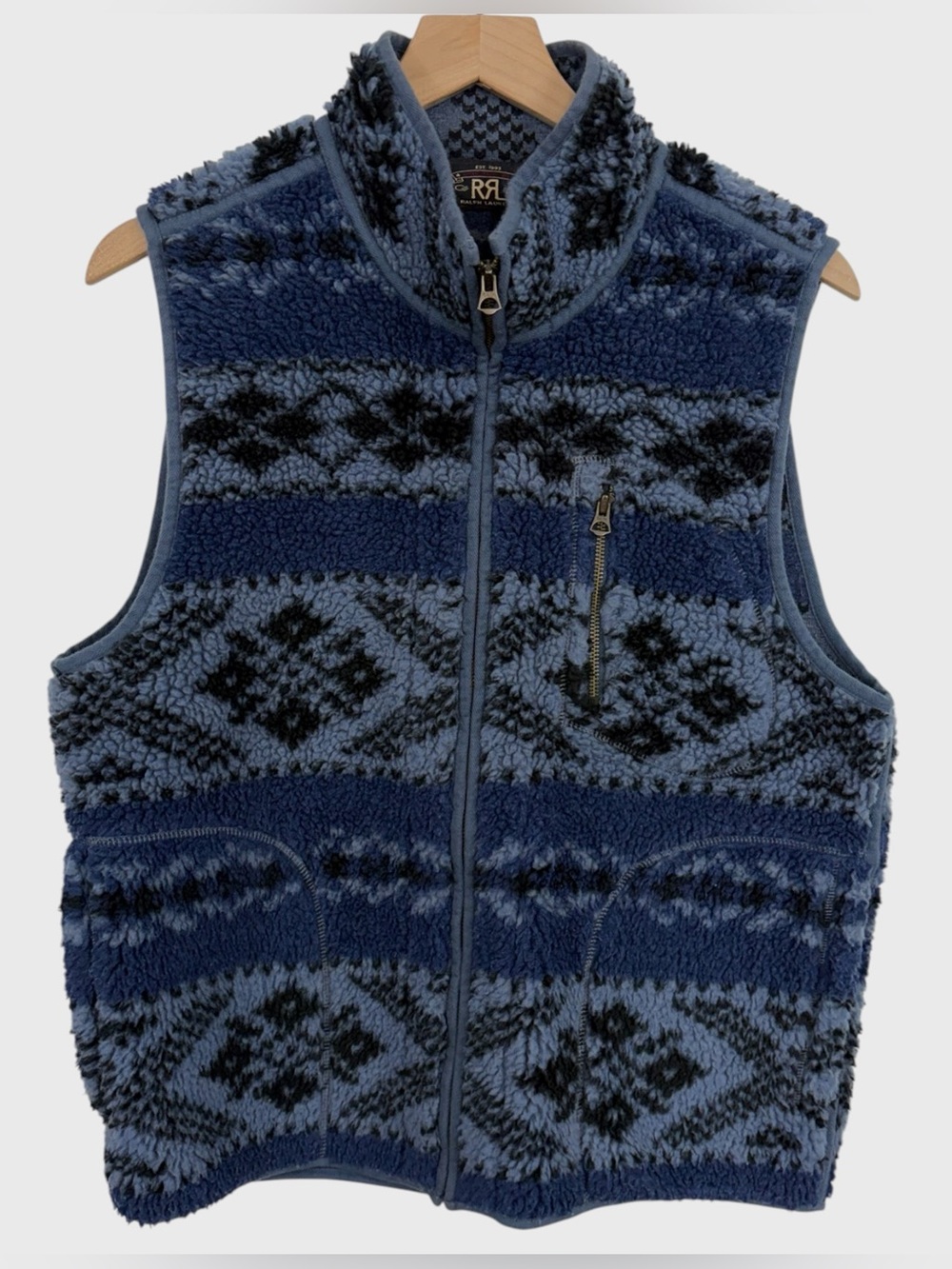 Ralph Lauren RRL Double RL Men's Blue Fair Isle Fleece Gillet Vest Size Medium